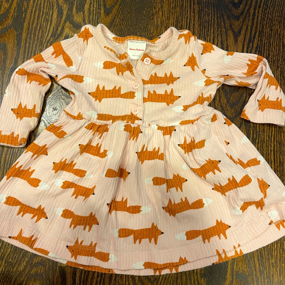 Hanna Andersson baby girl pink fox dress! Size 6-12 months.